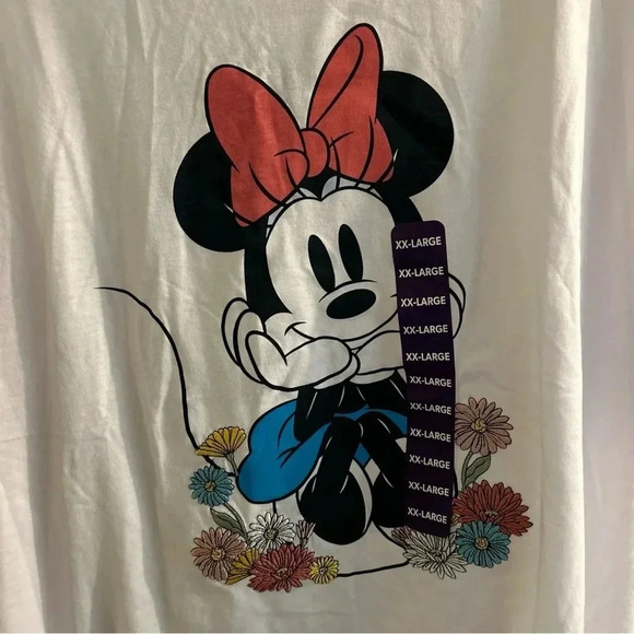 White Minnie mouse T-shirt with embroidered flowers size XXL NWT - Picture 2 of 4